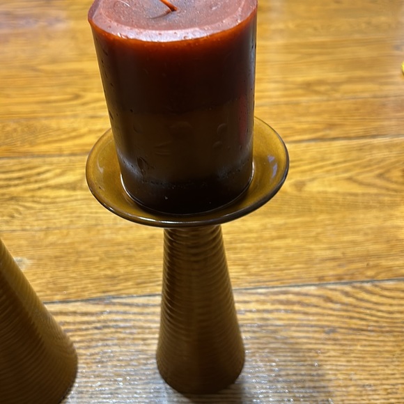 Brown Ceramic candle sticks.  Good condition. - Picture 2 of 11